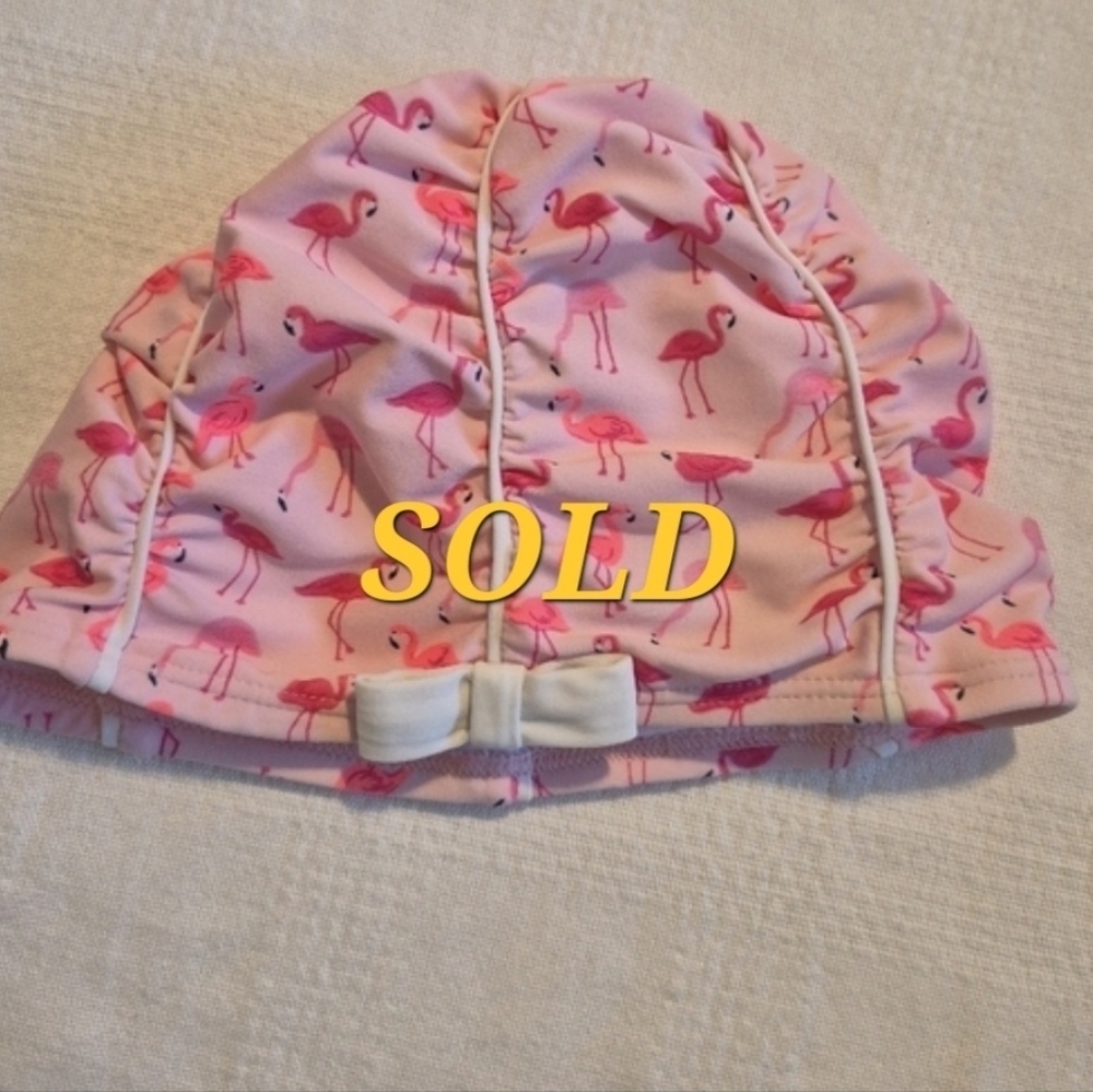 Janie and Jack girls size 4-5 pink flamingo swim hat, EUC